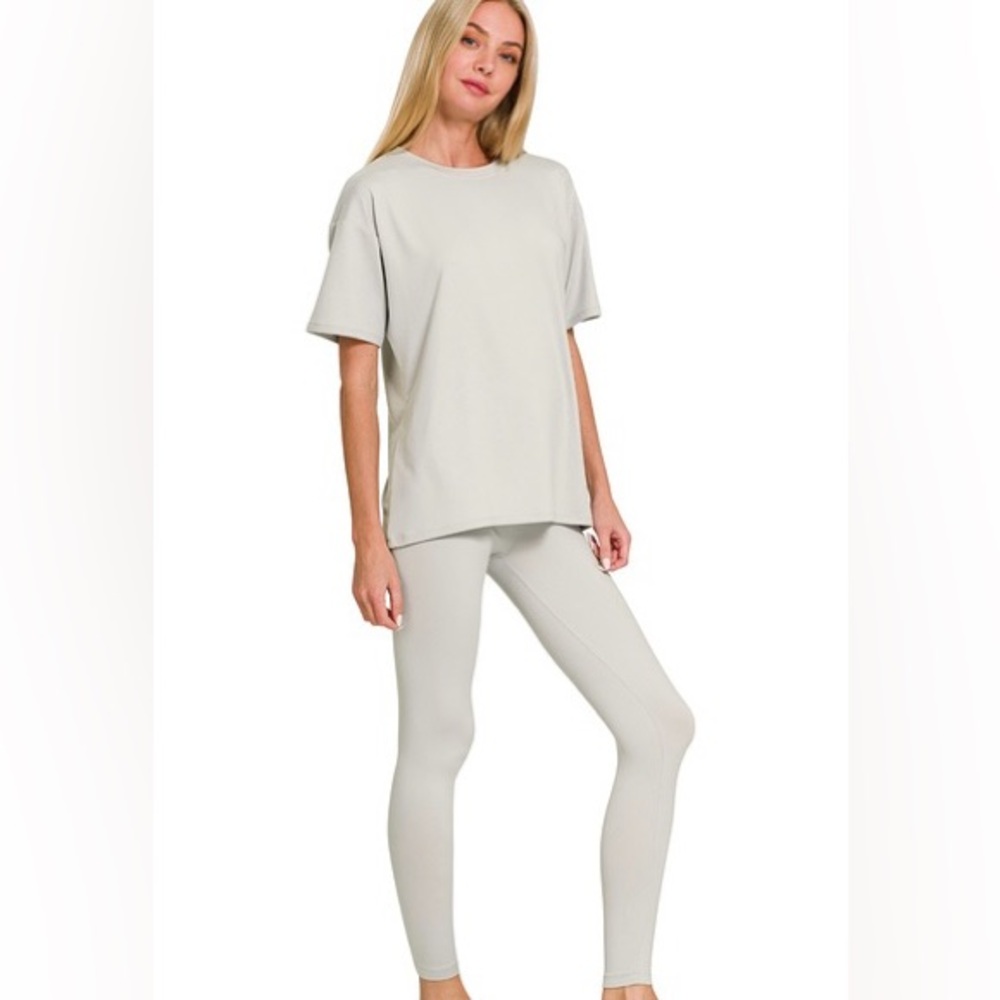 Cement Basic Microfiber Short Sleeve Loungewear Set
